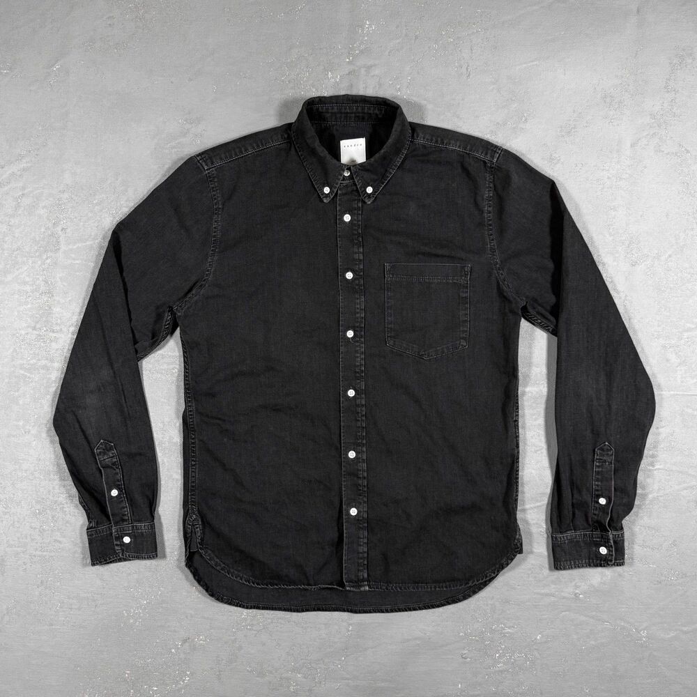 Sandro Paris Black Lightweight Denim Button Down Shirt Men's Large